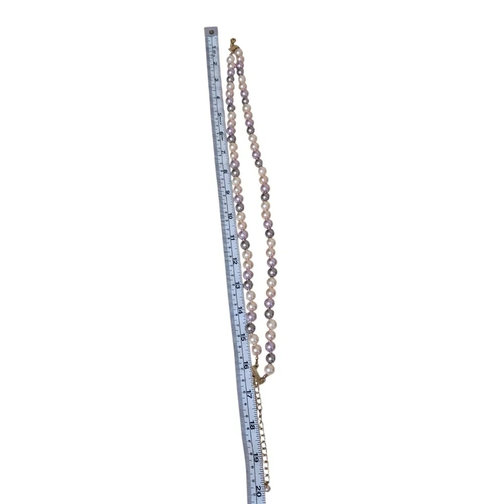 Kenneth KJL Gold Tone Multi Pastel Double Strand Glass Pearl Necklace 17